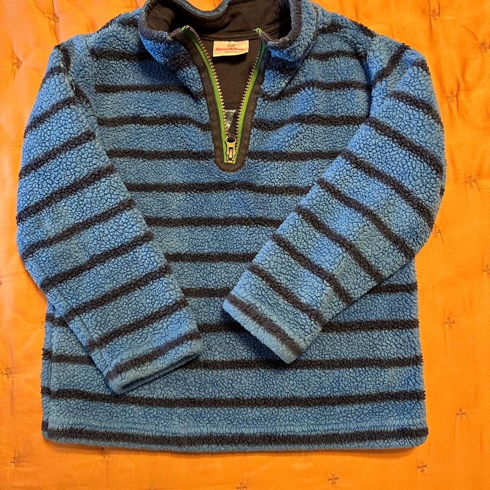 Hanna Andersson Blue and Black Striped Fleece Pullover